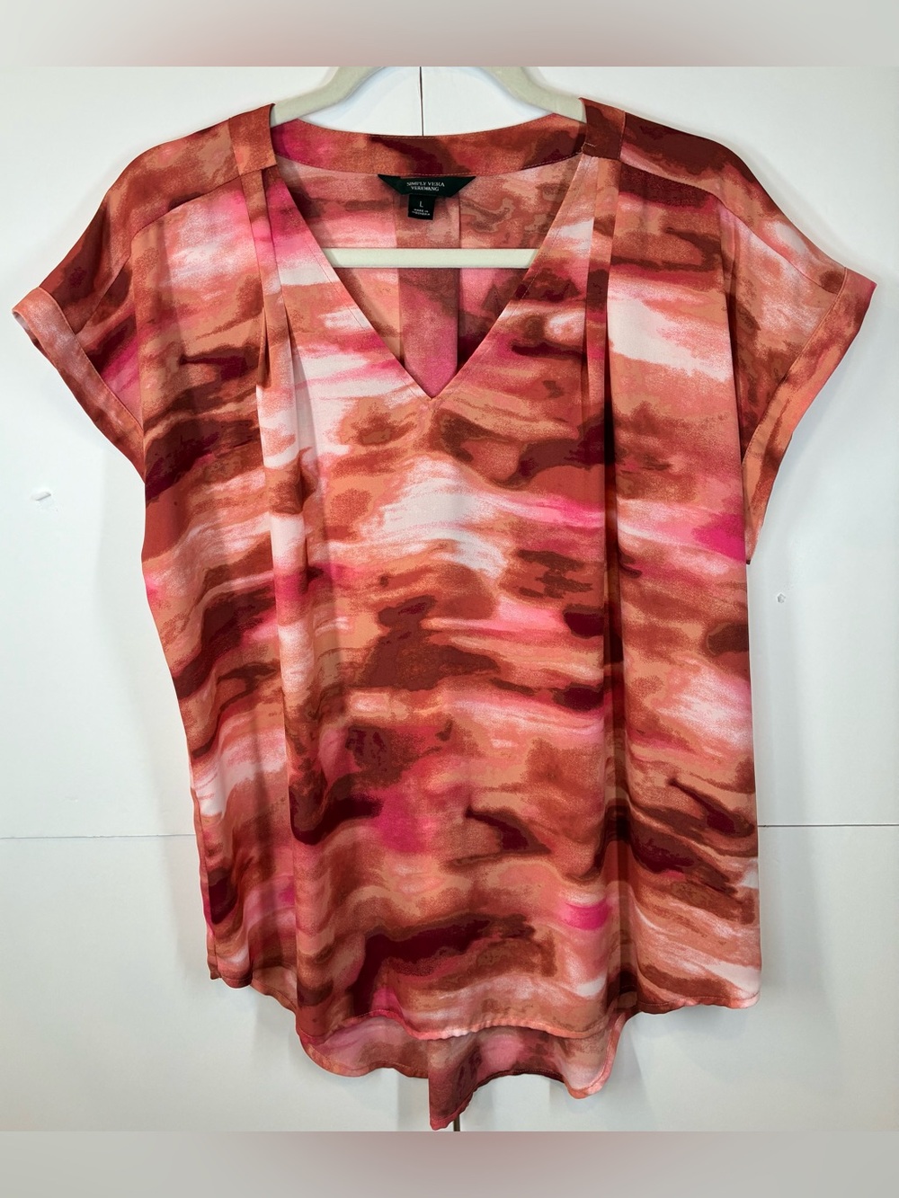 Simply Vera Vera Wang Abstract Print High Low Hem V-Neck Blouse Size Large